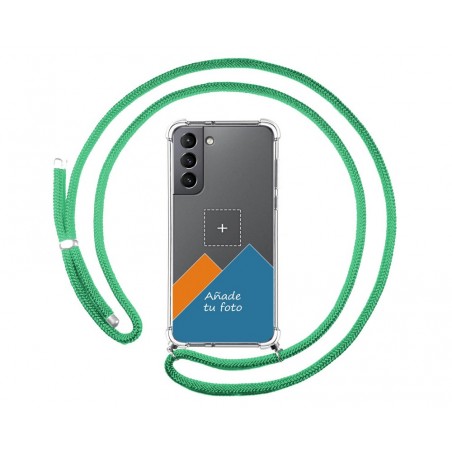 Personaliza tu Funda Colgante Transparente para Samsung Galaxy S21 5G con Cordon Verde Agua Dibujo Personalizada