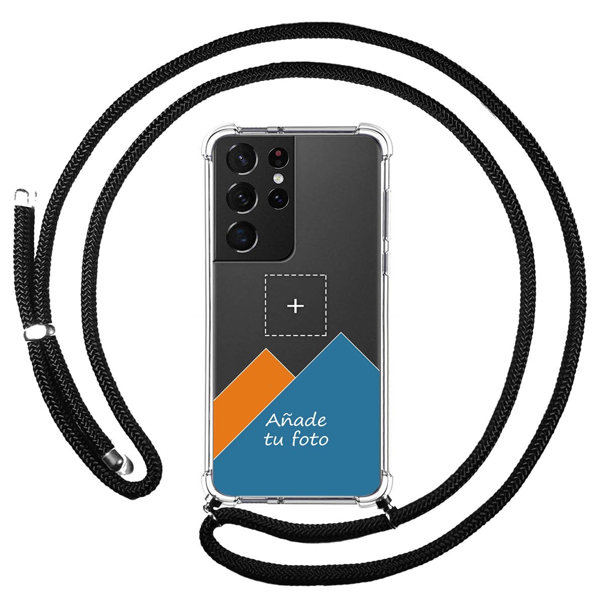 Personaliza tu Funda Colgante Transparente para Samsung Galaxy S21 Ultra 5G con Cordon Negro Dibujo Personalizada
