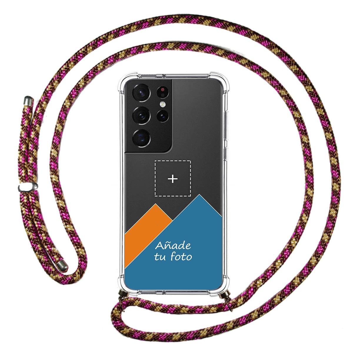 Personaliza tu Funda Colgante Transparente para Samsung Galaxy S21 Ultra 5G con Cordon Rosa / Dorado Dibujo Personalizada
