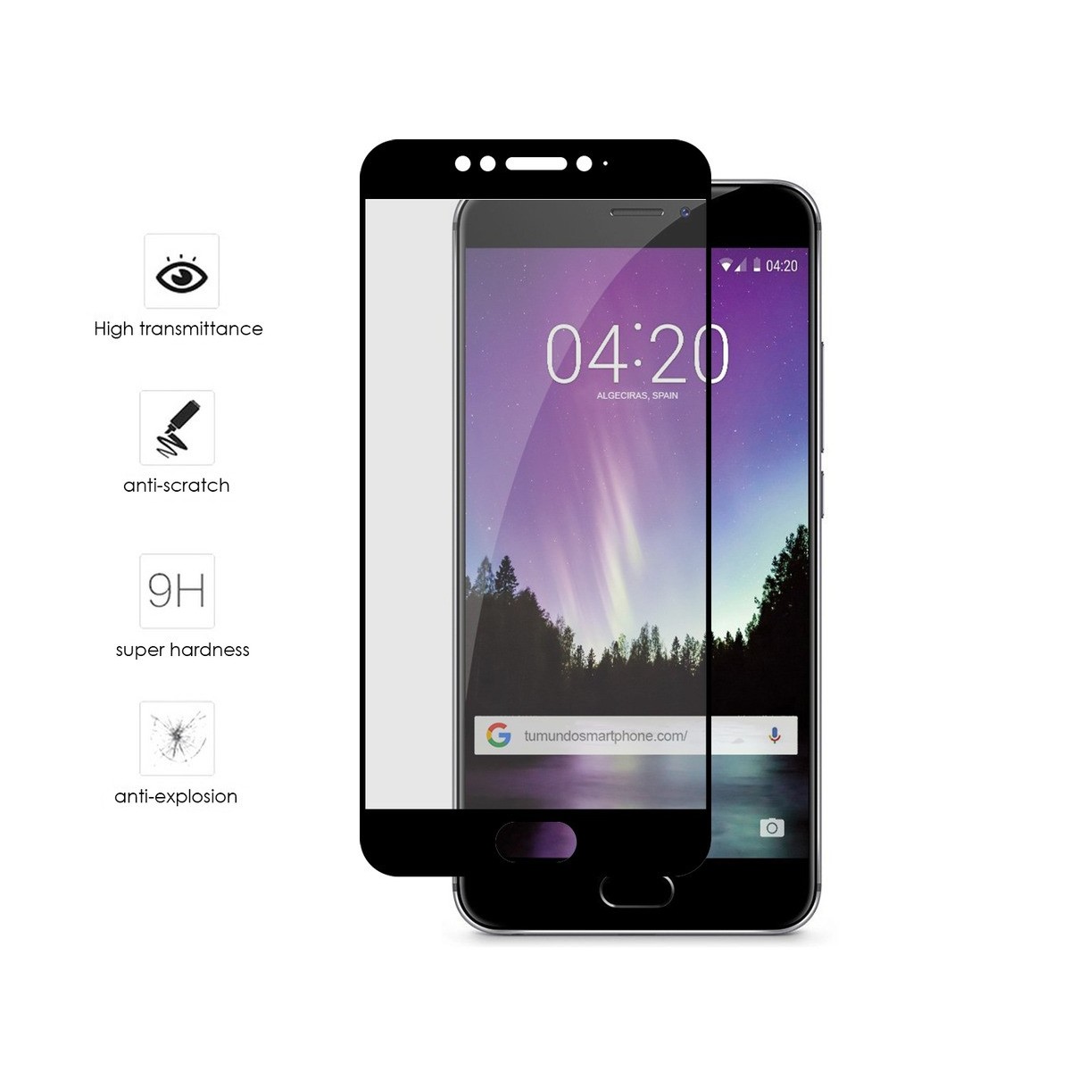 Protector Cristal Templado Frontal Completo Negro para Meizu Mx6 Vidrio