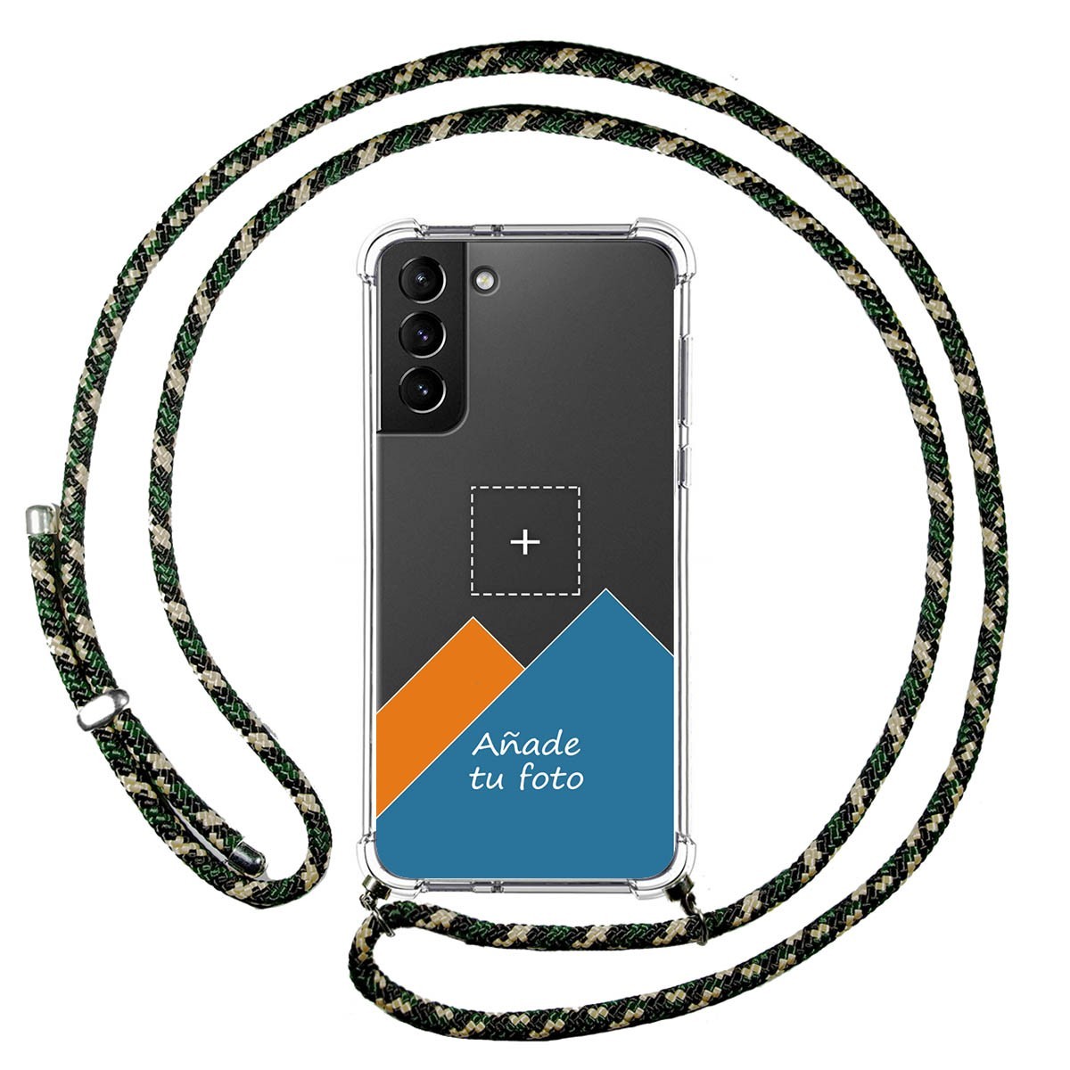 Personaliza tu Funda Colgante Transparente para Samsung Galaxy S21+ Plus 5G con Cordon Verde / Dorado Dibujo Personalizada