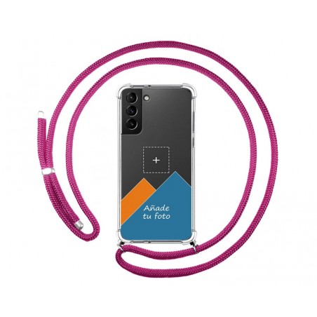 Personaliza tu Funda Colgante Transparente para Samsung Galaxy S21+ Plus 5G con Cordon Rosa Fucsia Dibujo Personalizada