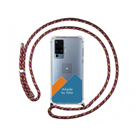 Personaliza tu Funda Colgante Transparente para Vivo X51 5G con Cordon Rosa / Dorado Dibujo Personalizada