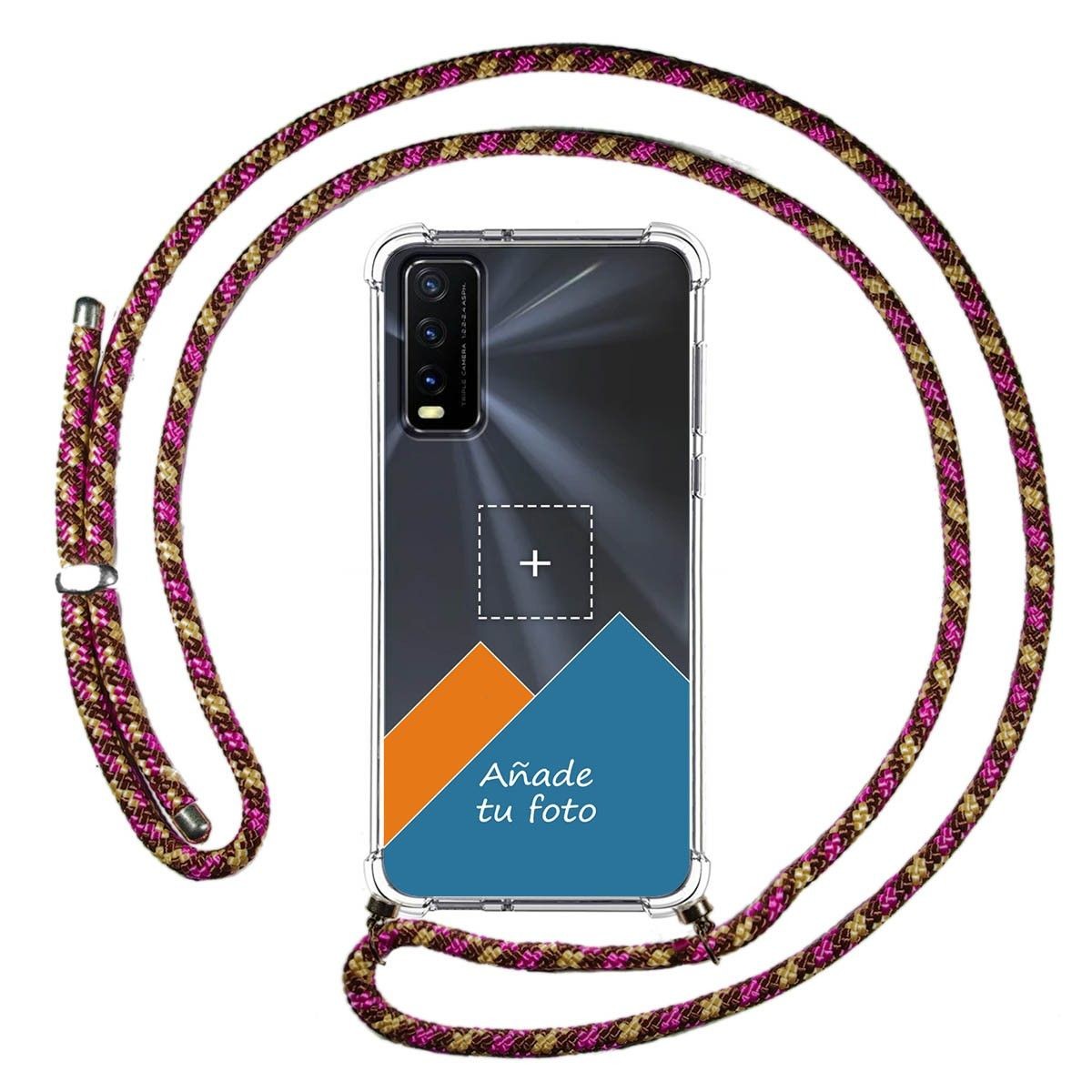 Personaliza tu Funda Colgante Transparente para Vivo Y20s / Y11s con Cordon Rosa / Dorado Dibujo Personalizada