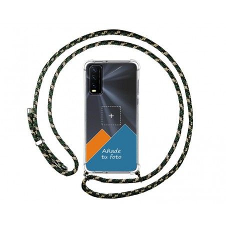 Personaliza tu Funda Colgante Transparente para Vivo Y20s / Y11s con Cordon Verde / Dorado Dibujo Personalizada