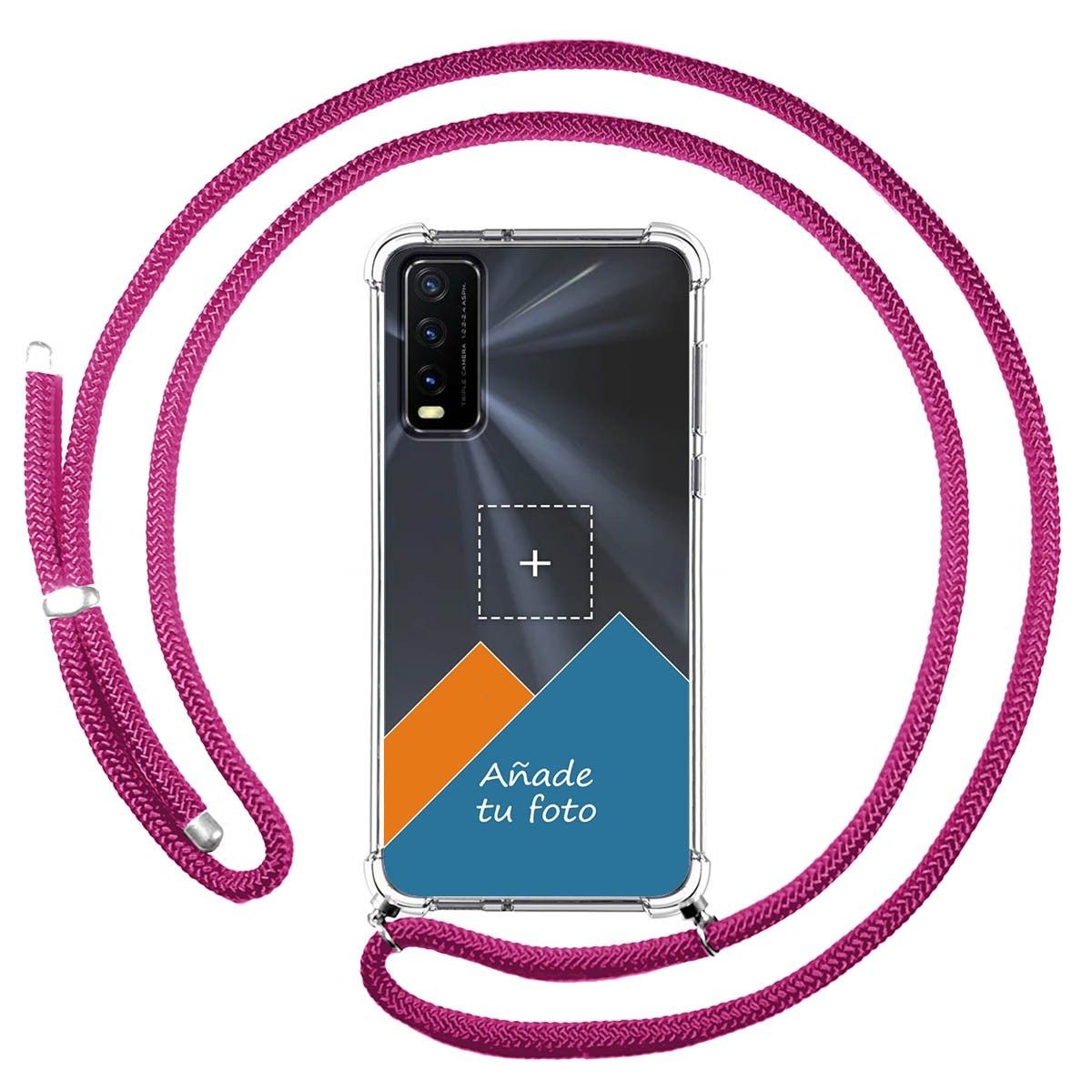 Personaliza tu Funda Colgante Transparente para Vivo Y20s / Y11s con Cordon Rosa Fucsia Dibujo Personalizada