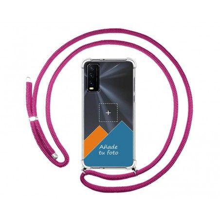 Personaliza tu Funda Colgante Transparente para Vivo Y20s / Y11s con Cordon Rosa Fucsia Dibujo Personalizada