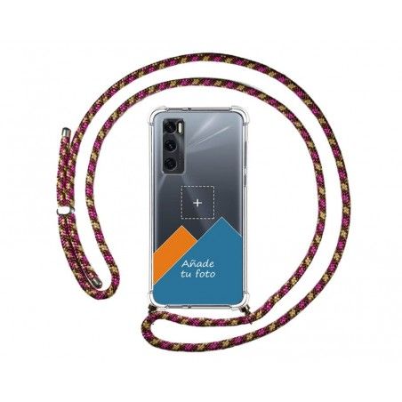 Personaliza tu Funda Colgante Transparente para Vivo Y70 con Cordon Rosa / Dorado Dibujo Personalizada