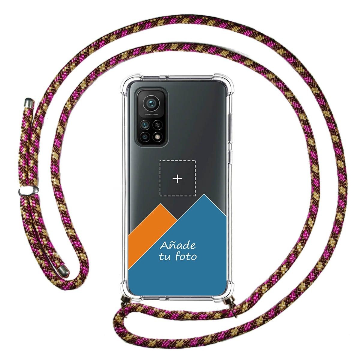 Personaliza tu Funda Colgante Transparente para Xiaomi Mi 10T 5G / MI 10T Pro 5G con Cordon Rosa / Dorado Dibujo Personalizada