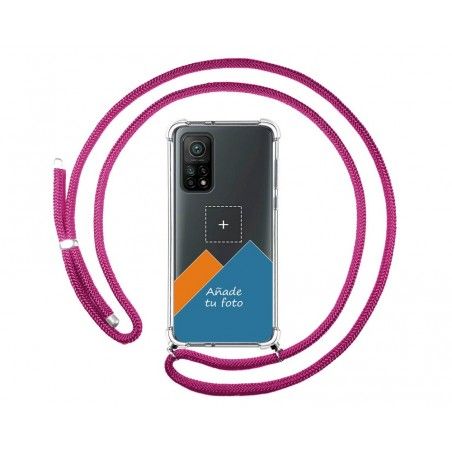 Personaliza tu Funda Colgante Transparente para Xiaomi Mi 10T 5G / MI 10T Pro 5G con Cordon Rosa Fucsia Dibujo Personalizada