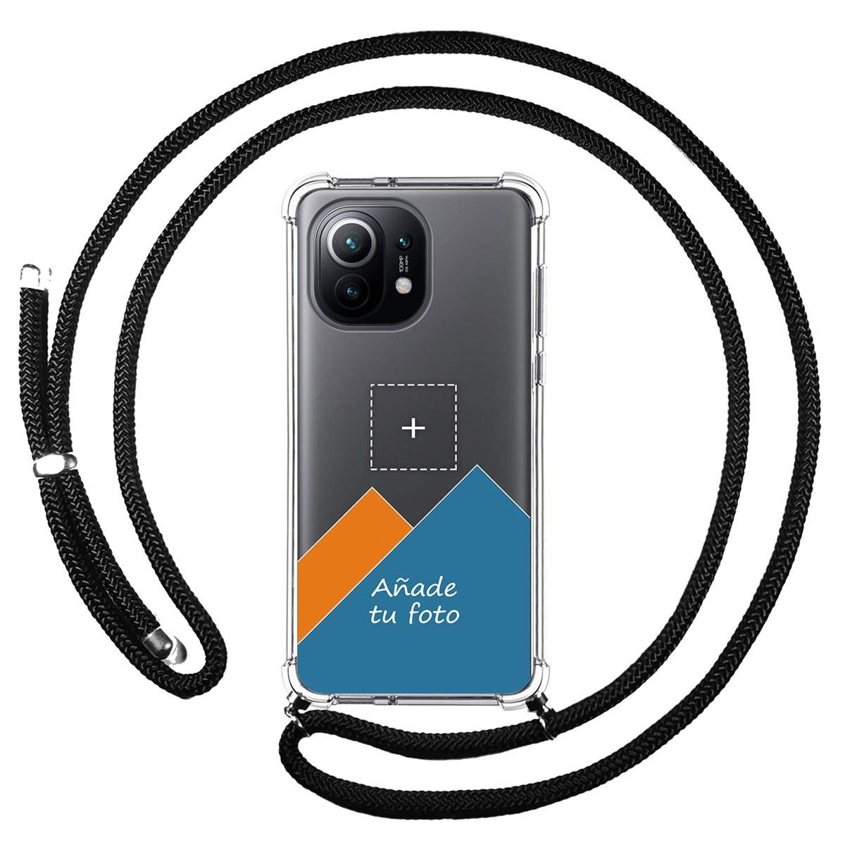 Personaliza tu Funda Colgante Transparente para Xiaomi Mi 11 5G con Cordon Negro Dibujo Personalizada