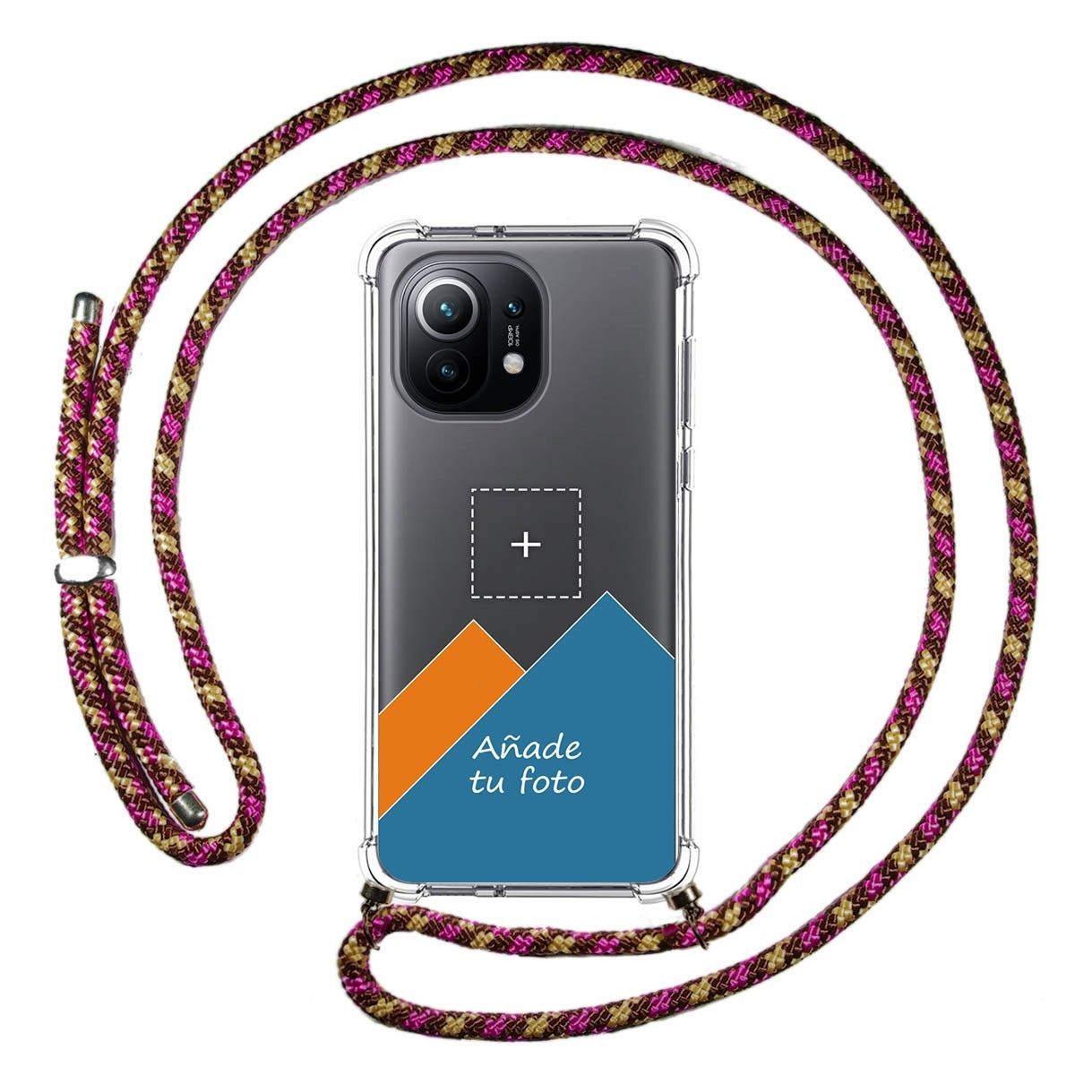 Personaliza tu Funda Colgante Transparente para Xiaomi Mi 11 5G con Cordon Rosa / Dorado Dibujo Personalizada