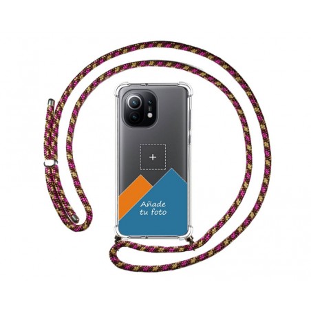 Personaliza tu Funda Colgante Transparente para Xiaomi Mi 11 5G con Cordon Rosa / Dorado Dibujo Personalizada
