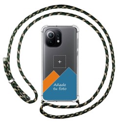 Personaliza tu Funda Colgante Transparente para Xiaomi Mi 11 5G con Cordon Verde / Dorado Dibujo Personalizada