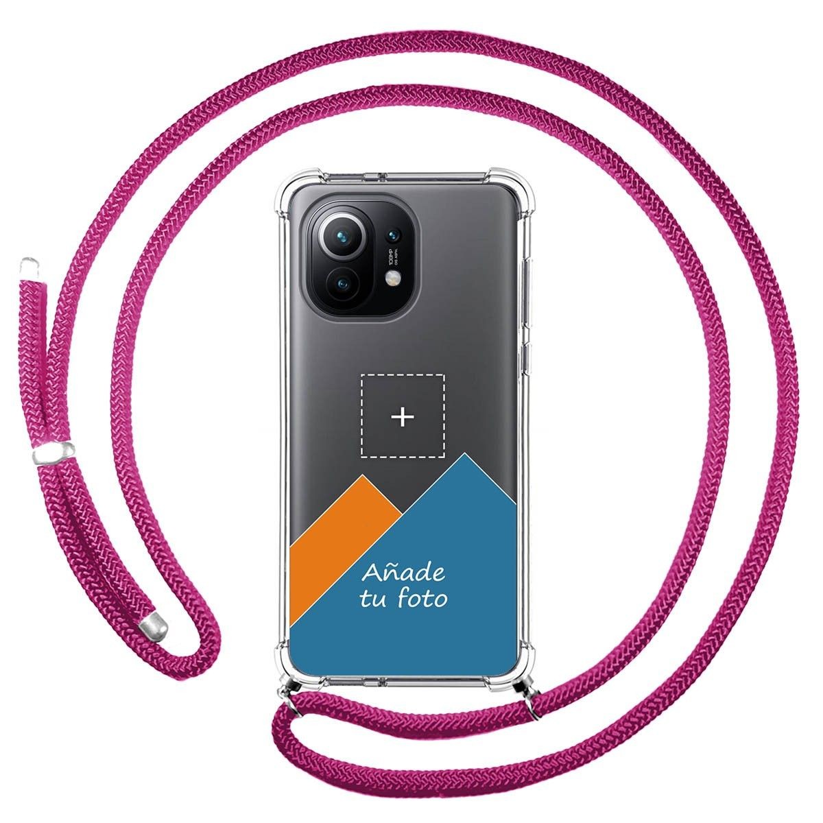 Personaliza tu Funda Colgante Transparente para Xiaomi Mi 11 5G con Cordon Rosa Fucsia Dibujo Personalizada