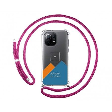 Personaliza tu Funda Colgante Transparente para Xiaomi Mi 11 5G con Cordon Rosa Fucsia Dibujo Personalizada