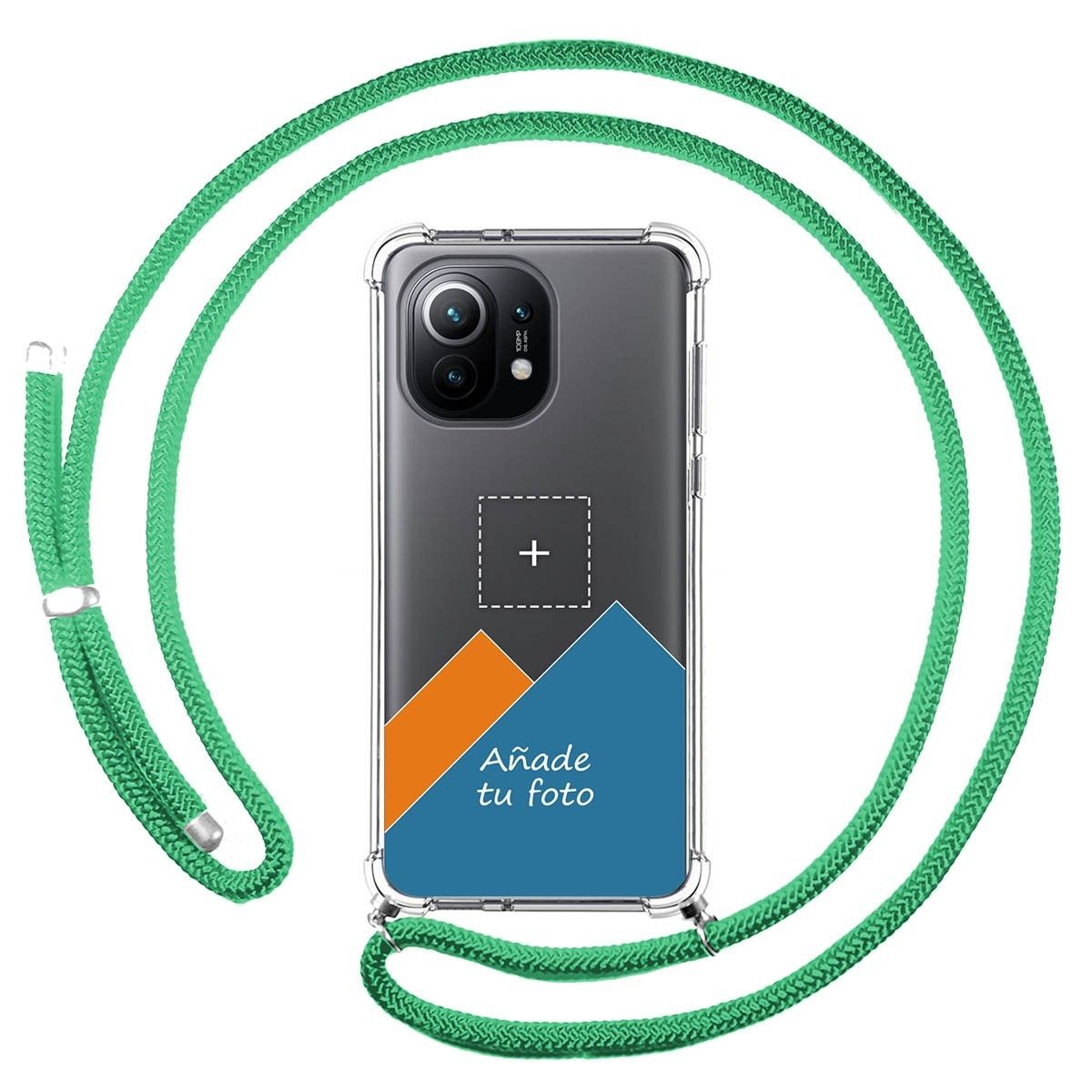 Personaliza tu Funda Colgante Transparente para Xiaomi Mi 11 5G con Cordon Verde Agua Dibujo Personalizada