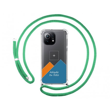 Personaliza tu Funda Colgante Transparente para Xiaomi Mi 11 5G con Cordon Verde Agua Dibujo Personalizada