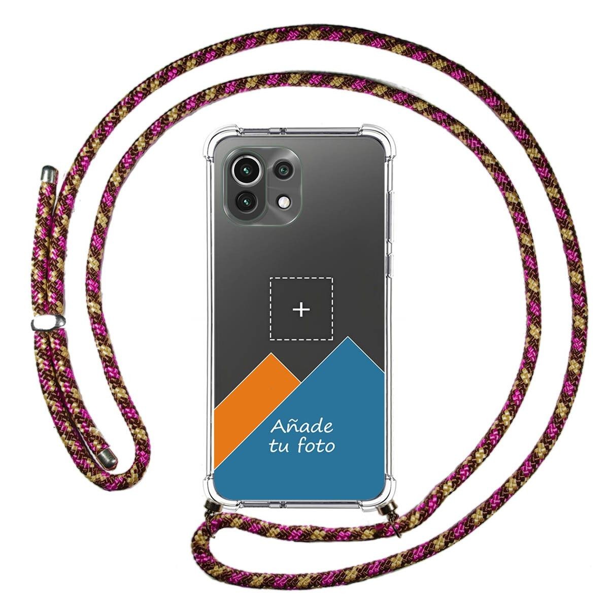 Personaliza tu Funda Colgante Transparente para Xiaomi Mi 11 Lite 4G / 5G / 5G NE con Cordon Rosa / Dorado Dibujo Personalizada