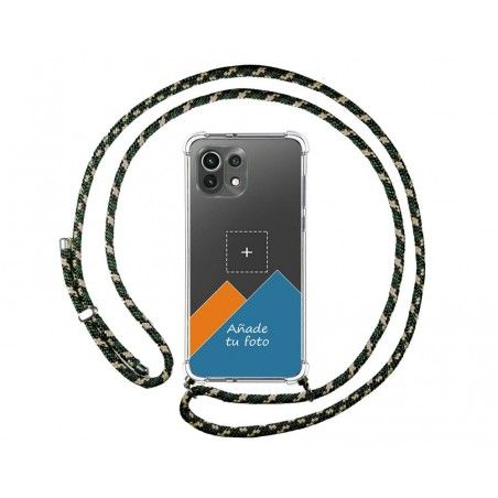 Personaliza tu Funda Colgante Transparente para Xiaomi Mi 11 Lite 4G / 5G / 5G NE con Cordon Verde / Dorado Dibujo Personalizada