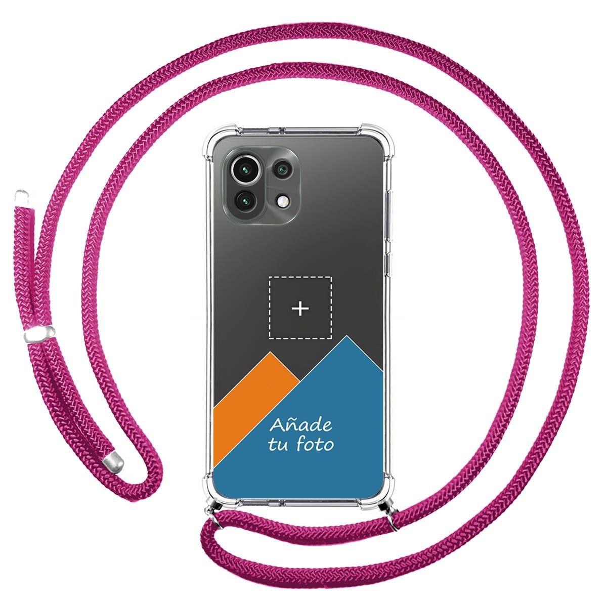 Personaliza tu Funda Colgante Transparente para Xiaomi Mi 11 Lite 4G / 5G / 5G NE con Cordon Rosa Fucsia Dibujo Personalizada