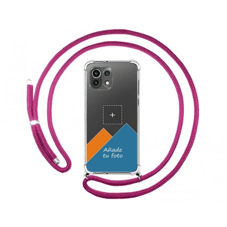 Personaliza tu Funda Colgante Transparente para Xiaomi Mi 11 Lite 4G / 5G / 5G NE con Cordon Rosa Fucsia Dibujo Personalizada