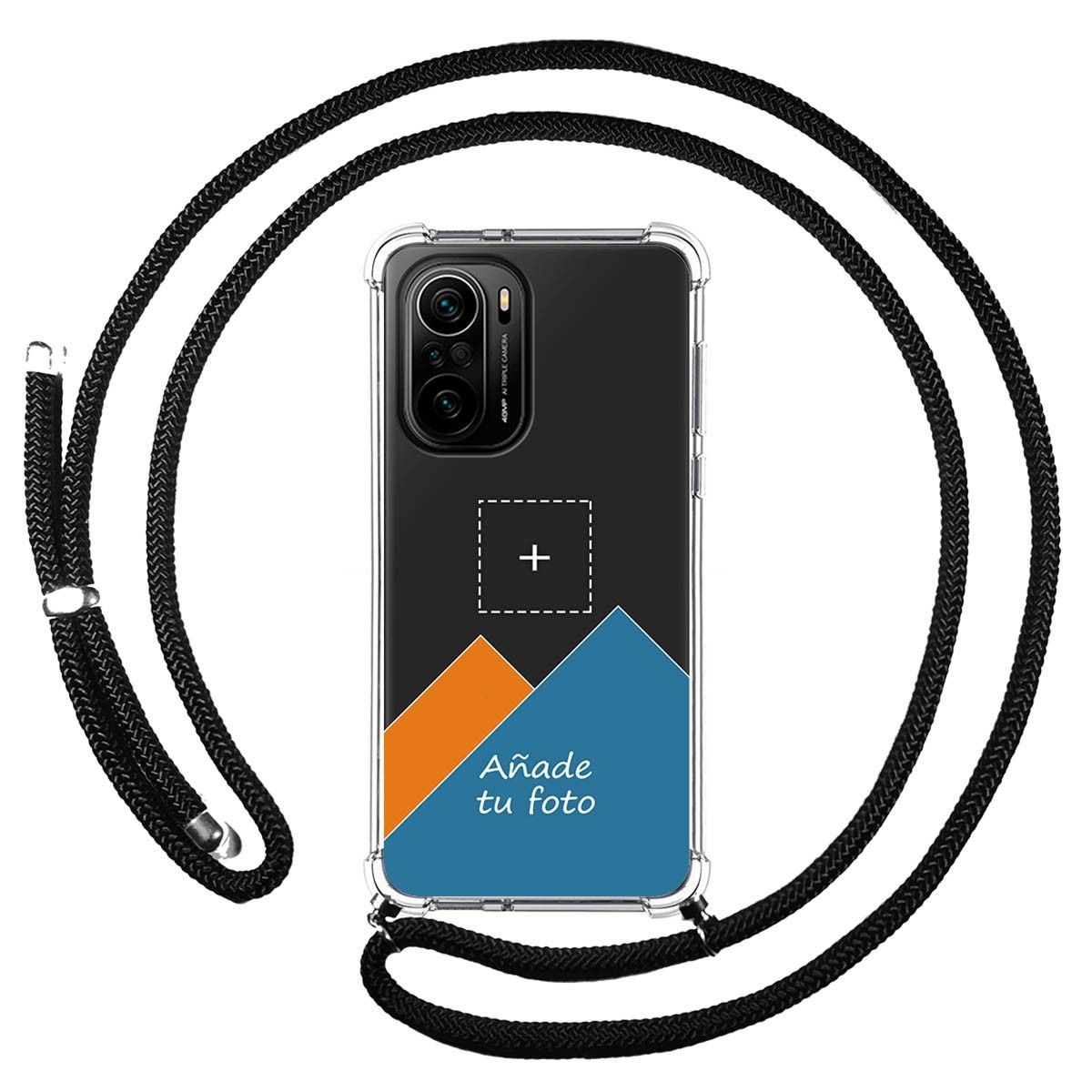 Personaliza tu Funda Colgante Transparente para Xiaomi POCO F3 5G / Mi 11i 5G con Cordon Negro Dibujo Personalizada