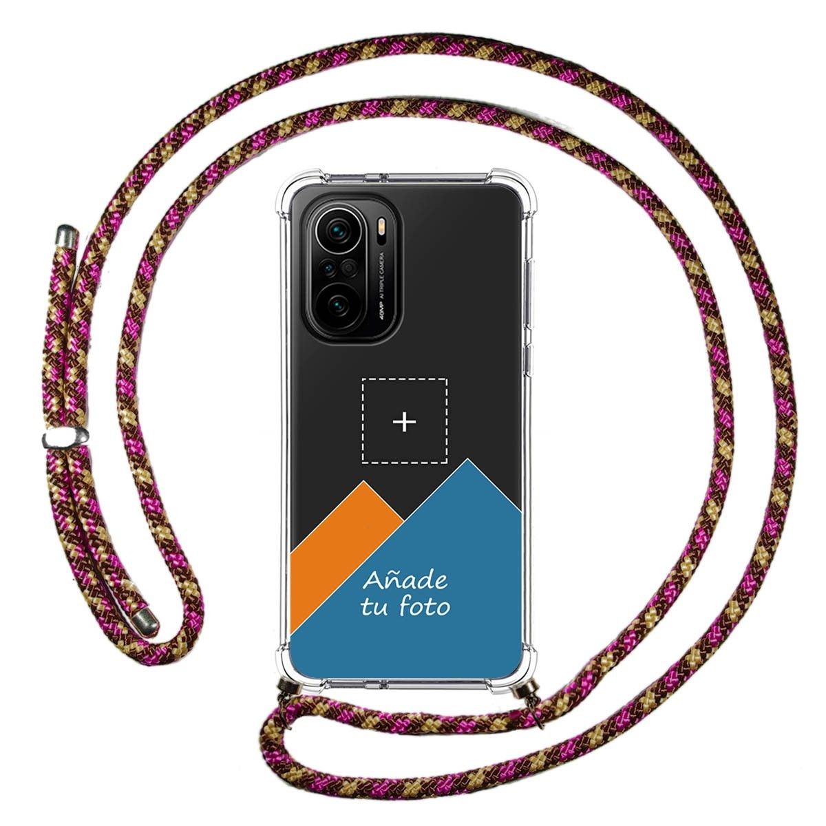 Personaliza tu Funda Colgante Transparente para Xiaomi POCO F3 5G / Mi 11i 5G con Cordon Rosa / Dorado Dibujo Personalizada