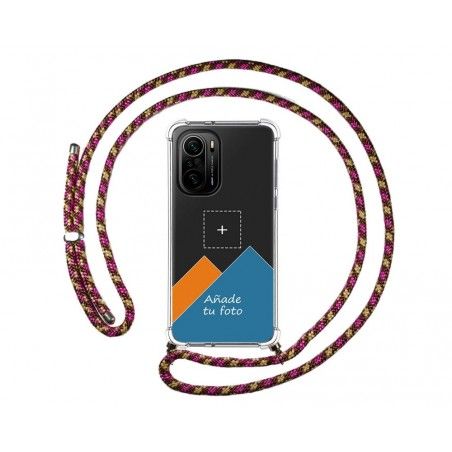 Personaliza tu Funda Colgante Transparente para Xiaomi POCO F3 5G / Mi 11i 5G con Cordon Rosa / Dorado Dibujo Personalizada