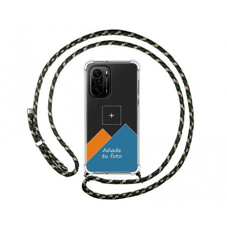 Personaliza tu Funda Colgante Transparente para Xiaomi POCO F3 5G / Mi 11i 5G con Cordon Verde / Dorado Dibujo Personalizada