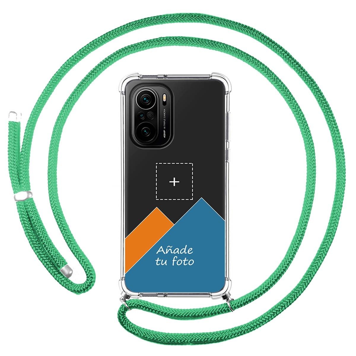 Personaliza tu Funda Colgante Transparente para Xiaomi POCO F3 5G / Mi 11i 5G con Cordon Verde Agua Dibujo Personalizada