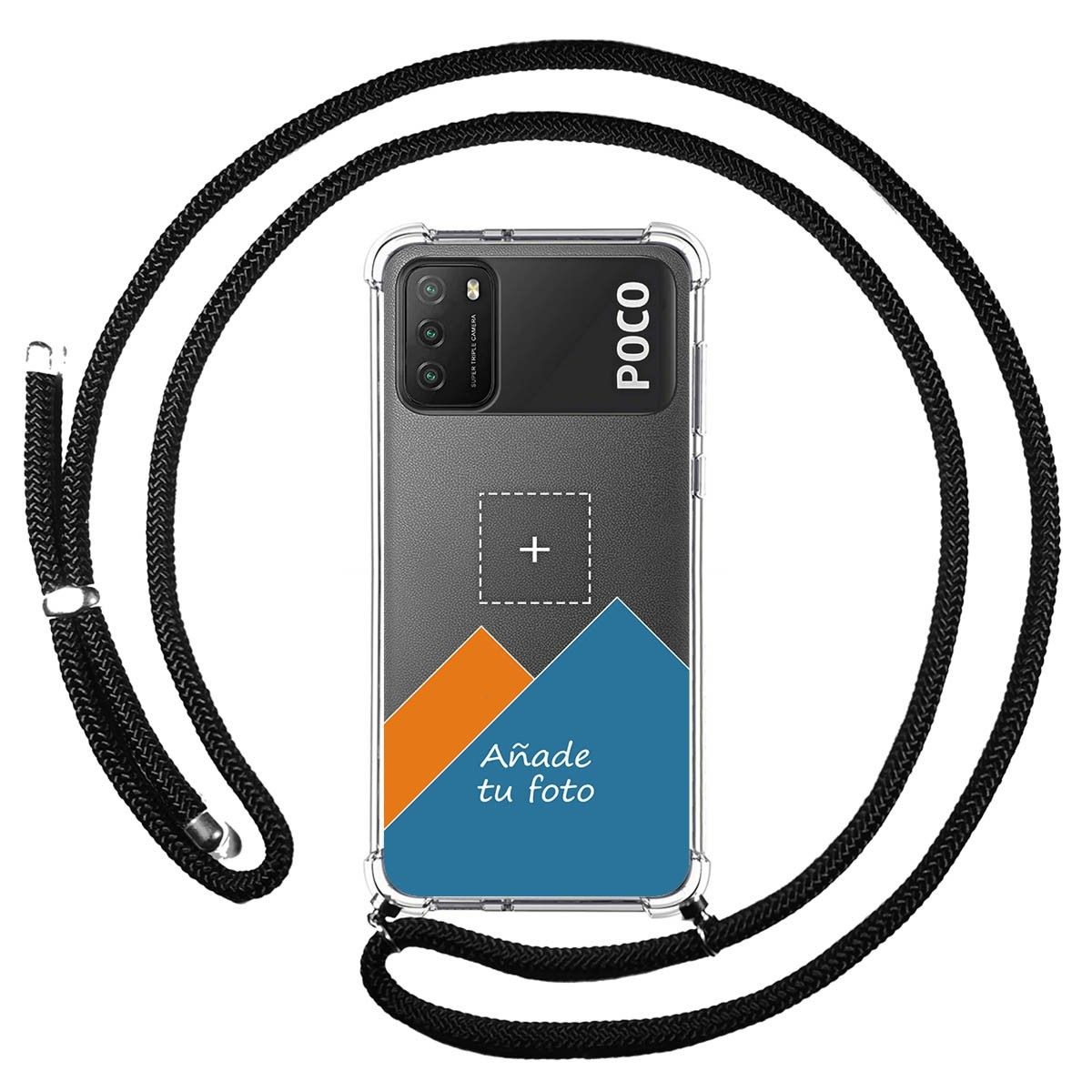 Personaliza tu Funda Colgante Transparente para Xiaomi POCO M3 / Redmi 9T con Cordon Negro Dibujo Personalizada