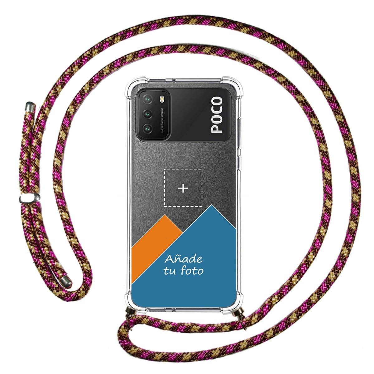 Personaliza tu Funda Colgante Transparente para Xiaomi POCO M3 / Redmi 9T con Cordon Rosa / Dorado Dibujo Personalizada