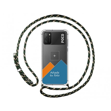 Personaliza tu Funda Colgante Transparente para Xiaomi POCO M3 / Redmi 9T con Cordon Verde / Dorado Dibujo Personalizada