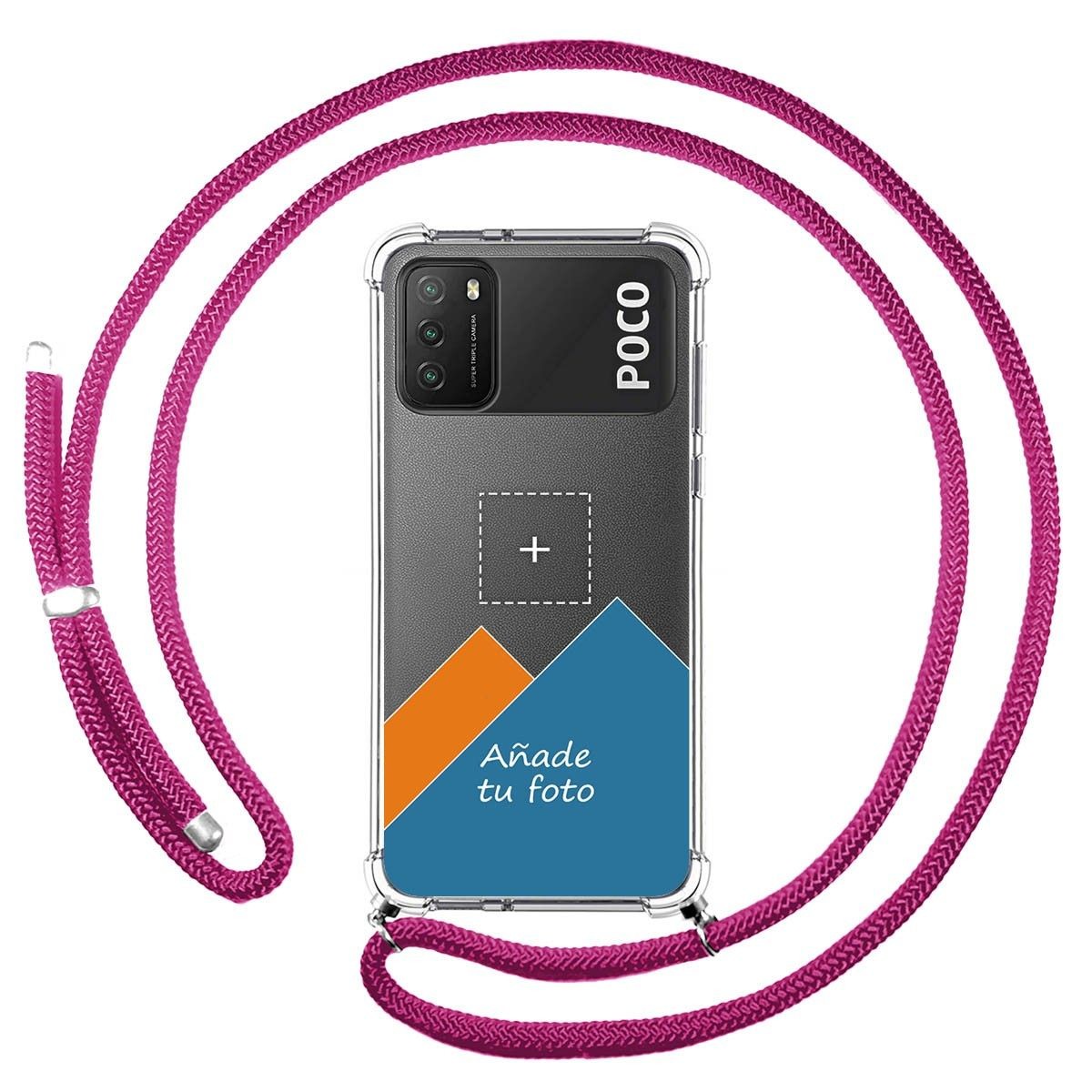 Personaliza tu Funda Colgante Transparente para Xiaomi POCO M3 / Redmi 9T con Cordon Rosa Fucsia Dibujo Personalizada