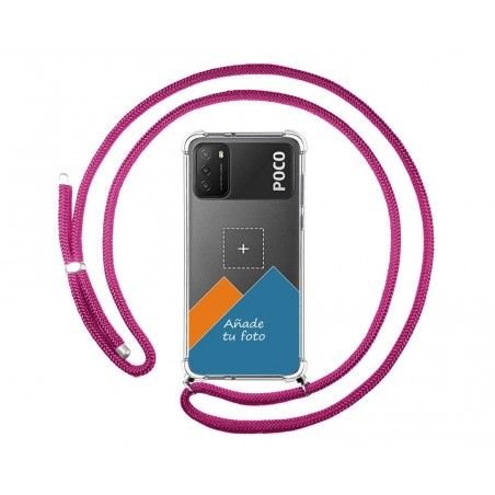 Personaliza tu Funda Colgante Transparente para Xiaomi POCO M3 / Redmi 9T con Cordon Rosa Fucsia Dibujo Personalizada