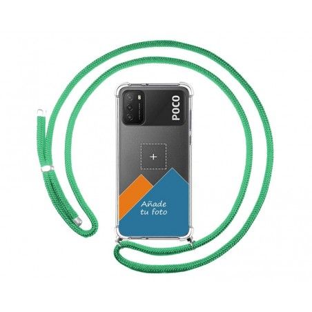 Personaliza tu Funda Colgante Transparente para Xiaomi POCO M3 / Redmi 9T con Cordon Verde Agua Dibujo Personalizada