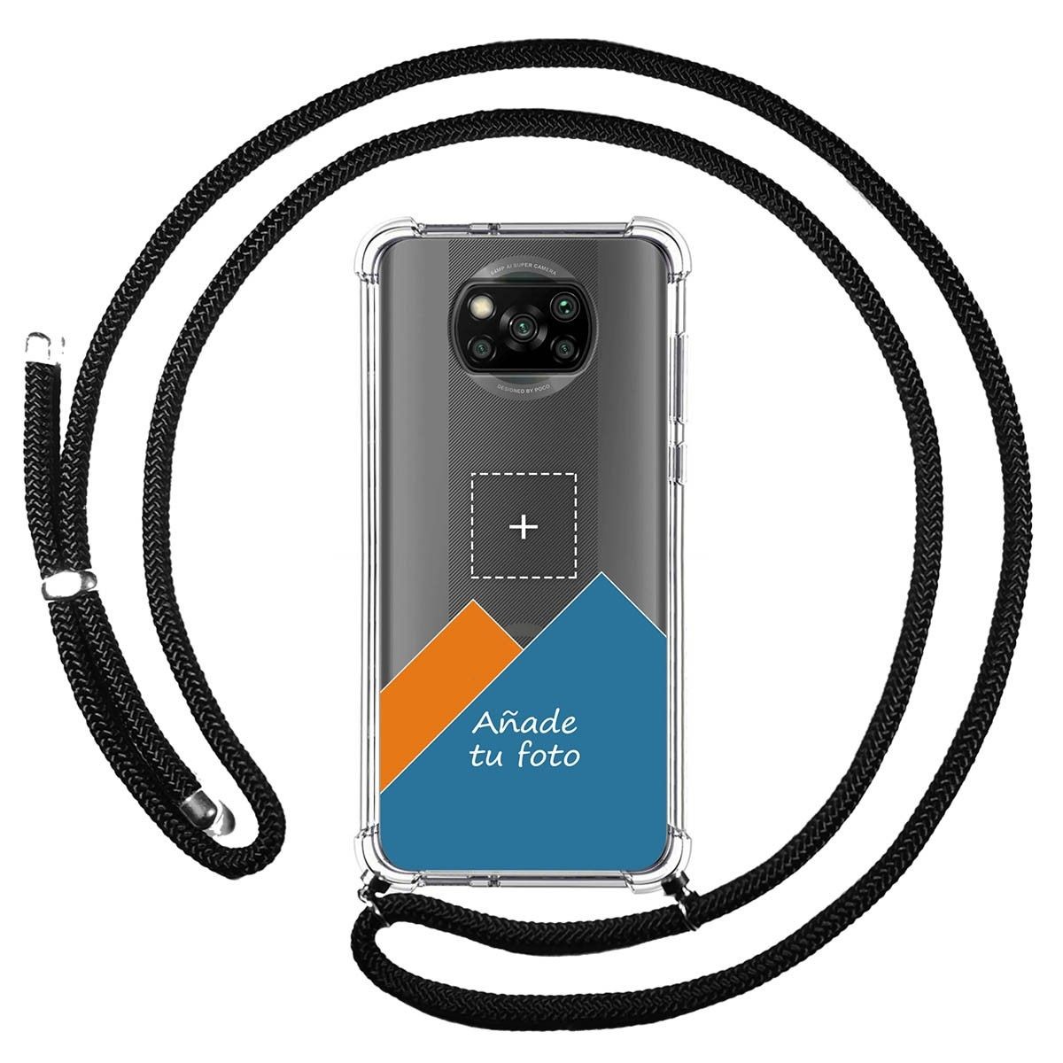 Personaliza tu Funda Colgante Transparente para Xiaomi POCO X3 NFC / X3 PRO con Cordon Negro Dibujo Personalizada