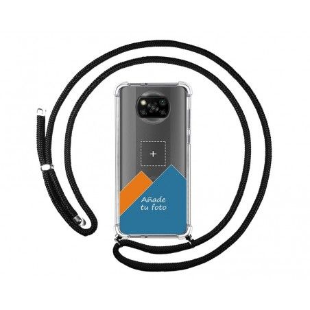 Personaliza tu Funda Colgante Transparente para Xiaomi POCO X3 NFC / X3 PRO con Cordon Negro Dibujo Personalizada