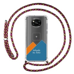 Personaliza tu Funda Colgante Transparente para Xiaomi POCO X3 NFC / X3 PRO con Cordon Rosa / Dorado Dibujo Personalizada
