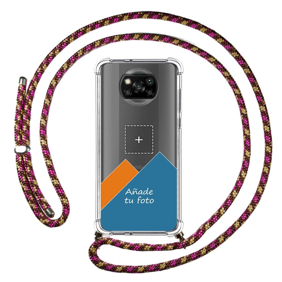 Personaliza tu Funda Colgante Transparente para Xiaomi POCO X3 NFC / X3 PRO con Cordon Rosa / Dorado Dibujo Personalizada