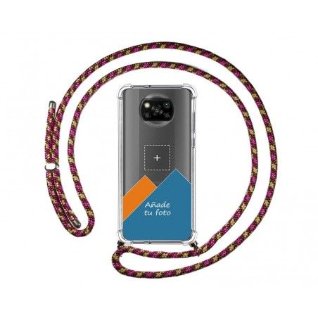 Personaliza tu Funda Colgante Transparente para Xiaomi POCO X3 NFC / X3 PRO con Cordon Rosa / Dorado Dibujo Personalizada