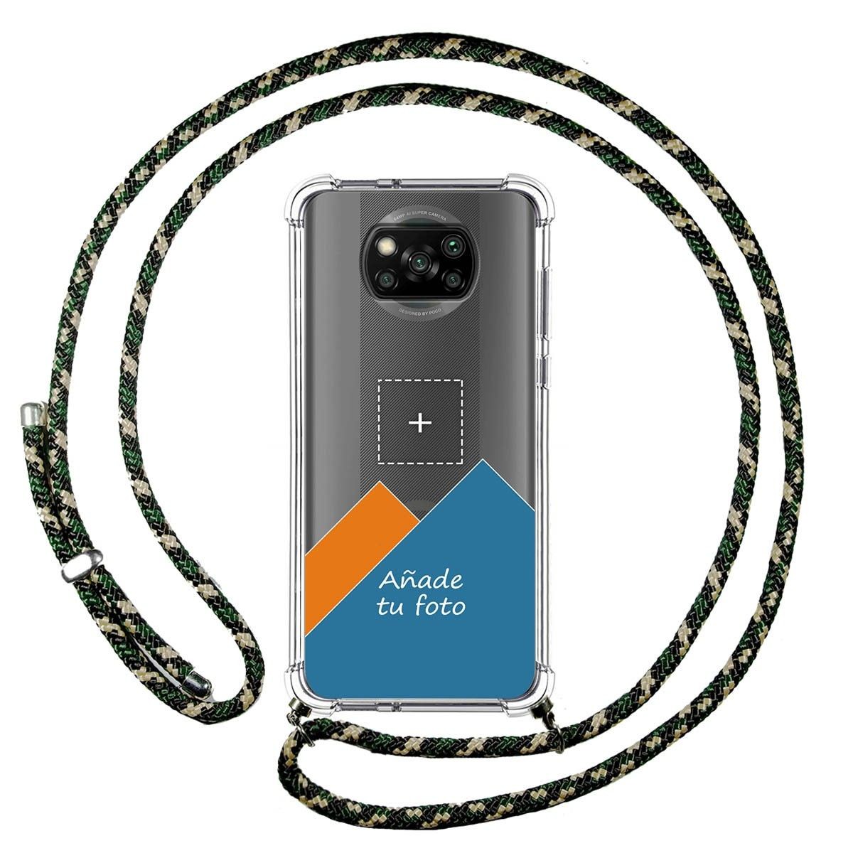 Personaliza tu Funda Colgante Transparente para Xiaomi POCO X3 NFC / X3 PRO con Cordon Verde / Dorado Dibujo Personalizada