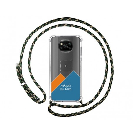 Personaliza tu Funda Colgante Transparente para Xiaomi POCO X3 NFC / X3 PRO con Cordon Verde / Dorado Dibujo Personalizada