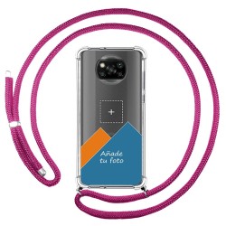 Personaliza tu Funda Colgante Transparente para Xiaomi POCO X3 NFC / X3 PRO con Cordon Rosa Fucsia Dibujo Personalizada
