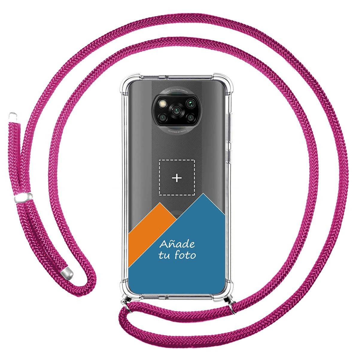 Personaliza tu Funda Colgante Transparente para Xiaomi POCO X3 NFC / X3 PRO con Cordon Rosa Fucsia Dibujo Personalizada