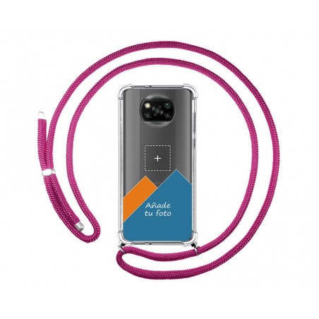 Personaliza tu Funda Colgante Transparente para Xiaomi POCO X3 NFC / X3 PRO con Cordon Rosa Fucsia Dibujo Personalizada