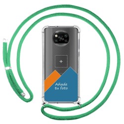 Personaliza tu Funda Colgante Transparente para Xiaomi POCO X3 NFC / X3 PRO con Cordon Verde Agua Dibujo Personalizada