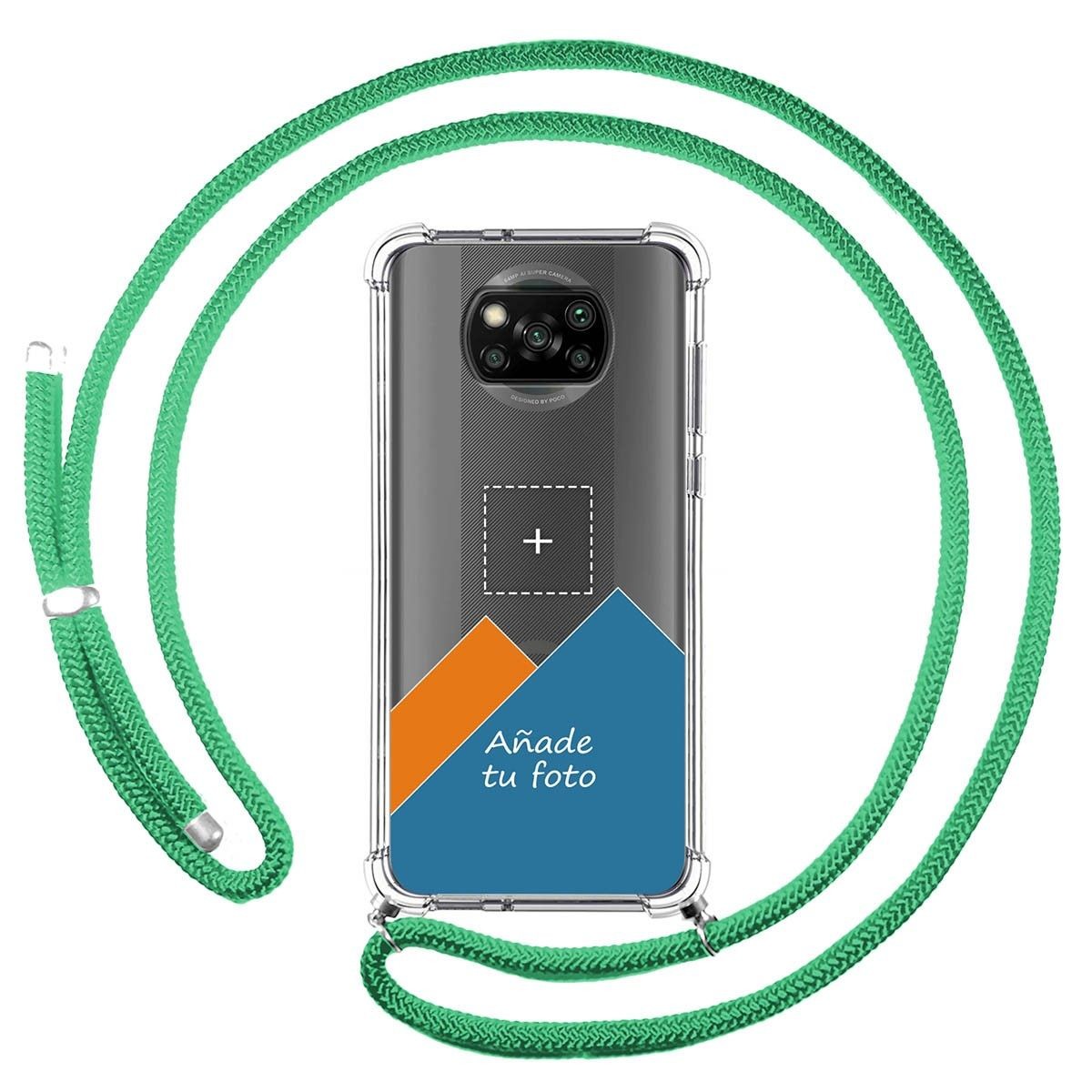 Personaliza tu Funda Colgante Transparente para Xiaomi POCO X3 NFC / X3 PRO con Cordon Verde Agua Dibujo Personalizada