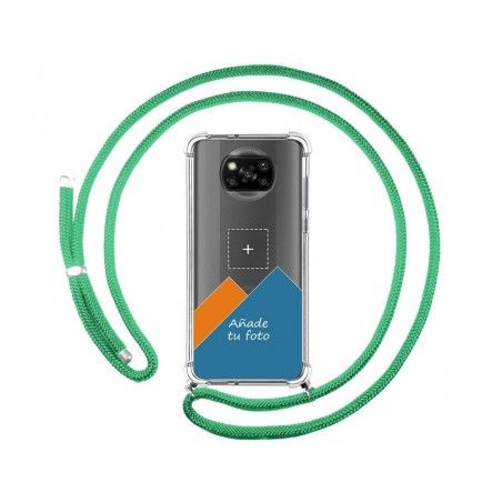 Personaliza tu Funda Colgante Transparente para Xiaomi POCO X3 NFC / X3 PRO con Cordon Verde Agua Dibujo Personalizada
